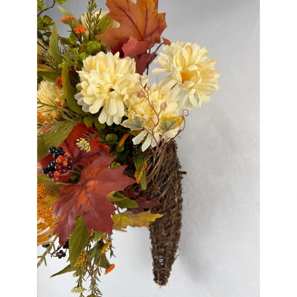 Fall Cornucopia Wall Hanging Woven Grapevine Autumn Floral Decor